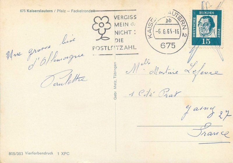 Postcard Germany Kaiserslautern Pfalz Fackelrondell emblem crest
