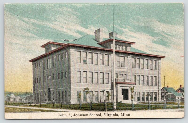 Virginia Minnesota~John A Johnson School~Flag Pole~Neighborhood Homes~1909 