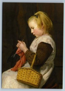 Pretty Girl hand-knit Basket Sew by Albert Anker NEW Modern ART Postcard