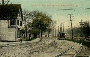 c1910 Postcard; N Main Street Looking East, Manchester CT Hartford Co. Trolley