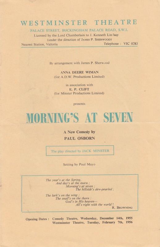 Mornings At Seven Comedy Paul Osborn London Theatre Programme