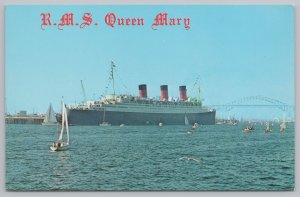 Transportation~The Queen Mary~Port Of Long Beach California~Vintage Postcard 