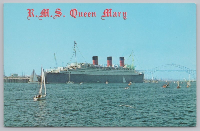 Transportation~The Queen Mary~Port Of Long Beach California~Vintage Postcard 