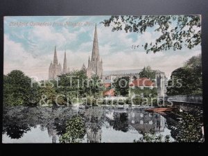 Lichfield Cathedral: from Minster Pool c1911 - showing moored Punt