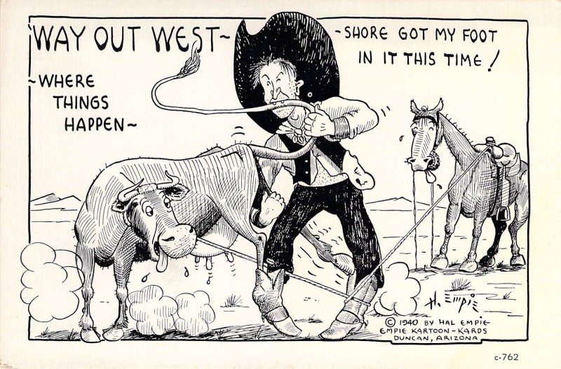 Hal Empie, Humor, 'Way out West, Duncan AZ   Old Post Card