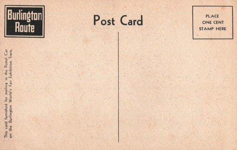 VINTAGE POSTCARD 50 YEARS OF PROGRESS BURLINGTON LOCOMOTIVES INFO CARD