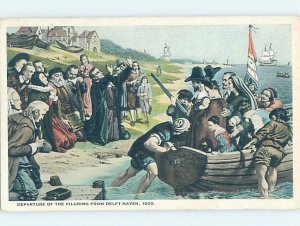 Pre-Chrome PILGRIMS LEAVING ENGLAND Plymouth - Near Brockton MA AH6107