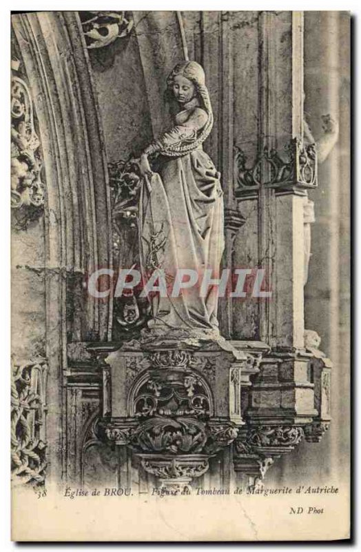 Old Postcard Brou Church figure of the tomb of Margaret of Austria