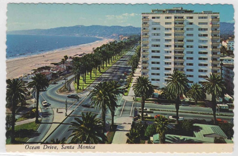 Ocean Drive Santa Monica CA California Rooftop View Palms Beach 1960ʼs? Postcard