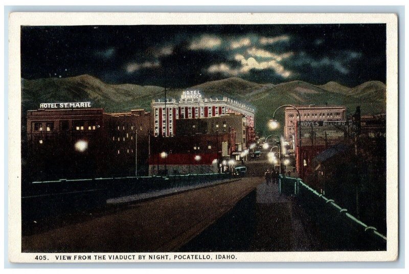 Pocatello Idaho Postcard View Viaduct Night Moonlight Moon 1920 Vintage Unposted