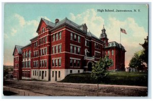 c1910 View from Road High School US Flag Jamestown New York NY Postcard 