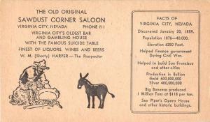 Virginia City Nevada Sawdust Corner Saloon Advertising Non Postcard Back J53691 