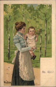 A/s Mailick Mother and Little Girl Child c1905 Vintage Postcard
