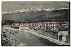 Old Postcard Grenoble Vue Generale and La Chaine Des Alpes