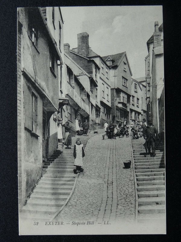 Devon EXETER Stepcote Hill ANIMATED STREET SCENE - Old Postcard by Levy LL.52