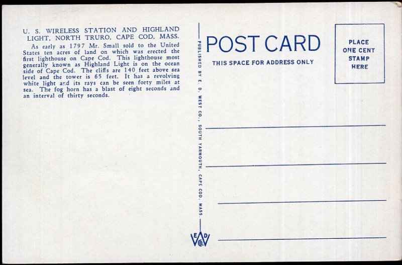 MA CAPE COD US Wireless Station and Highland Light, North Truro - WB