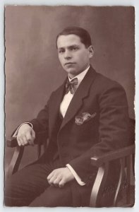 RPPC Handsome Young Man Chemnitz Photo Studio Postcard Q22