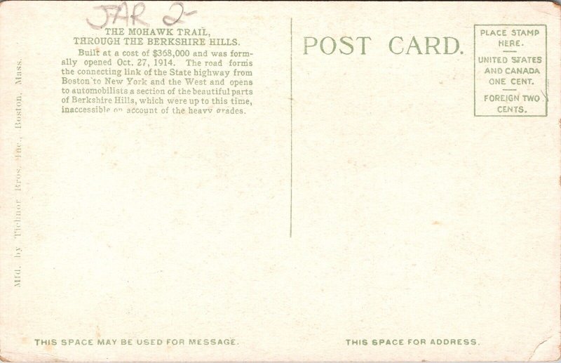 Big Turn Mohawk Trail WB Postcard VTG UNP Tichnor Vintage Unused  