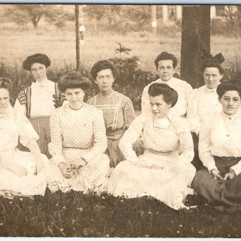 c1910s Alluring Pompadour Women in Grass RPPC Elegant Girl Charm Real Photo A142