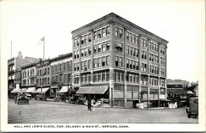 Vtg Meriden Connecticut CT Hall Lewis Block Colony & Main Street Postcard