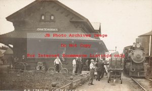 Depot, New York, Chateaugay, RPPC, Rutland Railroad Train Engine No 865