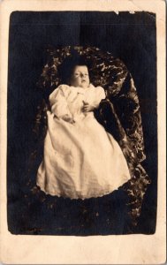 Real Photo Postcard Portrait Photo Studio Mother Hidden Holding up Baby