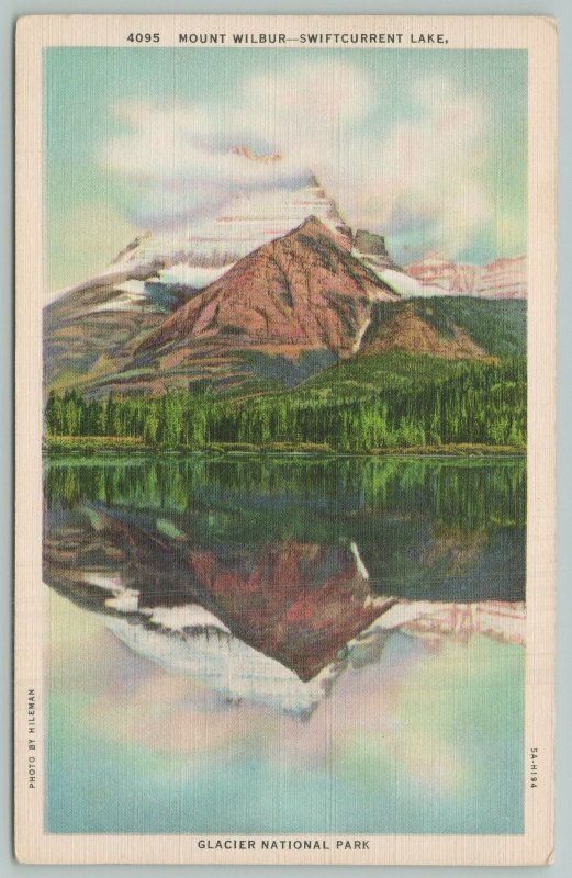 Glacier National Park Washington~Mount Wilbur Swiftcurrent Lake~1940s Linen