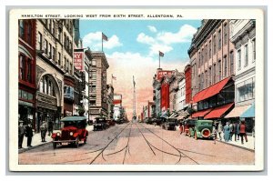 Vintage 1920's Postcard Antique Cars on Hamilton Street Allentown Pennsylvania