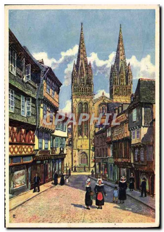 Old Postcard Quimper's cathedral