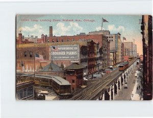 Postcard Union Look, Looking Down Wabash Ave., Chicago, Illinois