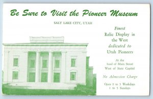 Salt Lake City Utah Postcard Pioneer Museum Relic Display  State Capitol c1940