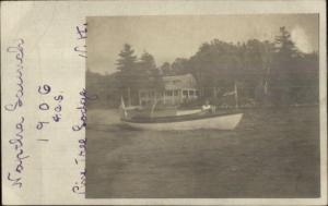 Misrror Lake NH 1906 Cancel Small Boat Launch Naptha 1906 Real Photo Postcard