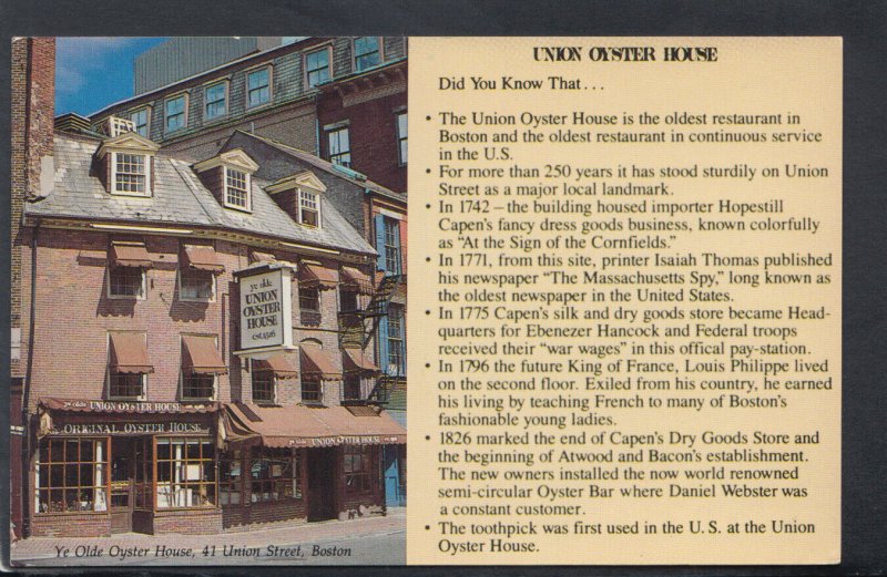 America Postcard - Union Oyster House, 41 Union Street, Boston     T6243