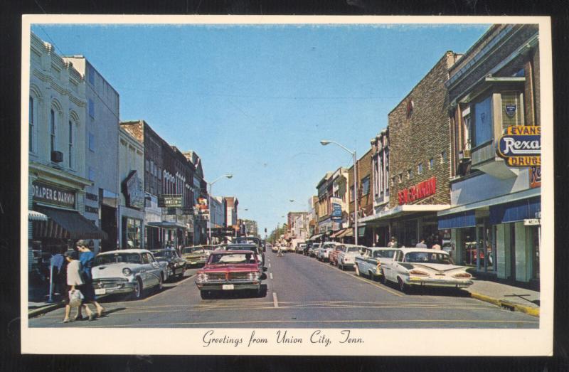 UNION CITY TENNESSEE DOWNTOWN STREET SCENE VINTAGE POSTCARD OLD CARS