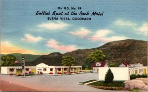 Linen Postcard Settle's Spot at the Rock Motel U.S. No. 24 Buena Vista, Colorado