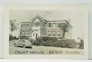 Beach North Dakota Court House RPPC Real Photo Postcard J4