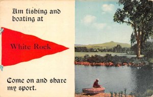 White Rock Maine Greetings Pennant Flag Fishing Scene Postcard AA87540