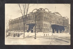 RPPC BURLINGTON VERMONT VT. MEMORIAL BUILDING VINTGAE REAL PHOTO POSTCARD