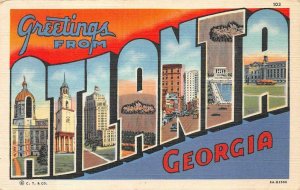 GREETINGS FROM ATLANTA GEORGIA CURT TEICH LARGE LETTER POSTCARD (1940s)