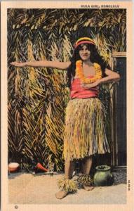 Hula Girl Honolulu Hawaii HI Dancer Unused Vintage Curteich Linen Postcard E14 