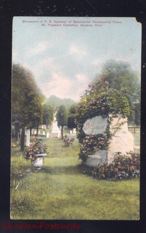 GENEVA OHIO MONUMENT OF P.R SPENCER SPENCERIAN PENMANSHIP VINTAGE POSTCARD