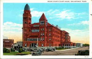 Postcard TX San Antonio Bexar County House Old Cars Street Lamp 1920s S55