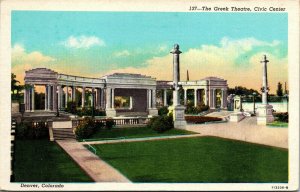 Vtg 1930s The Greek Theatre Civic Center Denver Colorado CO Linen Postcard