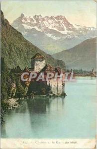 Old Postcard Chillon and Dent du Midi