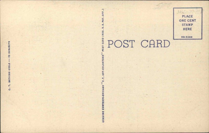 LINEN BATHING BEAUTY CURT TEICH S-1010 Play With Me PINUP BOMBSHELL Postcard