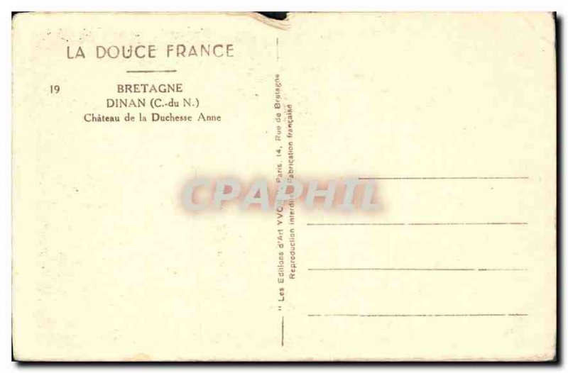 Old Postcard Brittany Dinan C N Duchess Anne Chateau