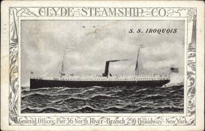 Clyde Steamship Co SS Iroquois Broadway NYC Offices 1912 Used Postcard