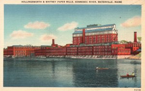 Hollingsworth & Whitney Paper Mills Kennebec River Maine, Vintage Postcard
