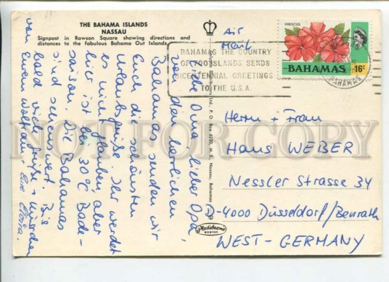 441501 Bahamas RPPC to Germany Nassau cancellation advertising flowers on stamp