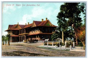 c1910 Santa Fe Depot Horse Carriage San Bernardino California Antique Postcard